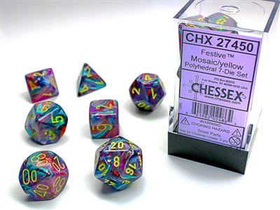 Festive Polyhedral Mosaic/Yellow 7-Die Set