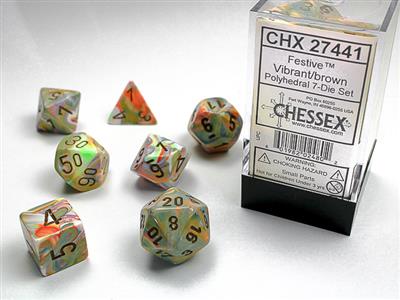 Festive Polyhedral Vibrant/Brown 7-Die Set