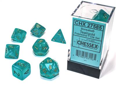 Borealis Polyhedral Teal/Gold Luminary 7-Die Set