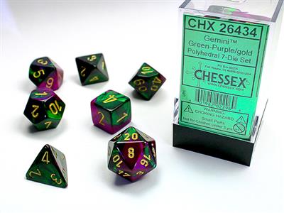 Gemini Polyhedral Green-Purple/Gold 7-Die Set