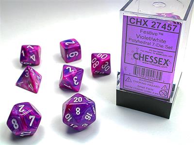 Festive Polyhedral Violet/White 7-Die Set